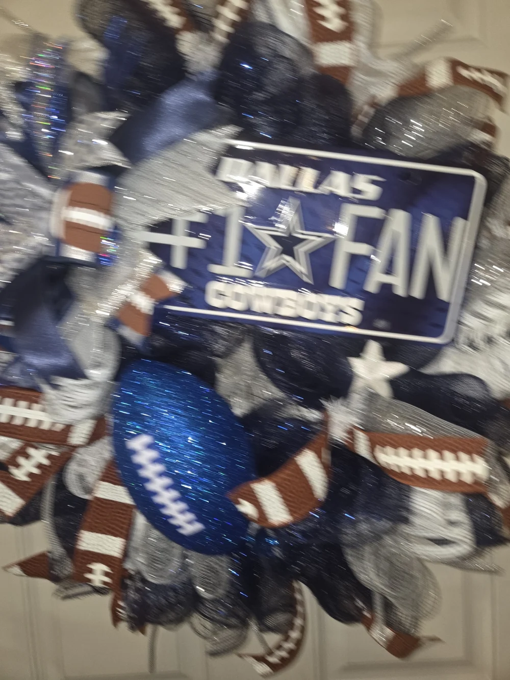 NFL Dallas Cowboys Navy Blue, Silver & Brown Football Fan Wreath